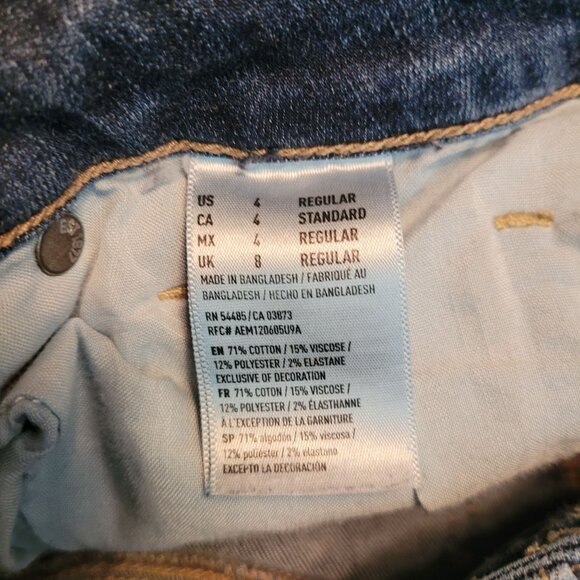 American Eagle Jeans 4 R Skinny Super Stretch Low Rise Raw Hem Medium Light - Picture 6 of 12